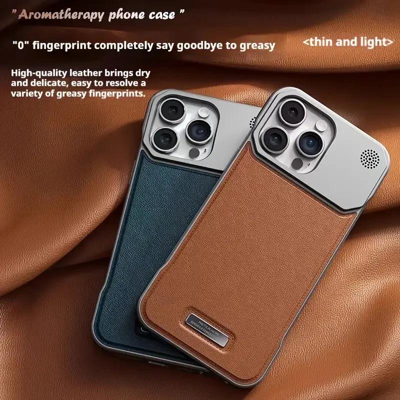 Metal Leather Aromatherapy Magnetic Case For iPhone 17 Air 16 15 14 Plus 13 12 Pro Max Phone For Magsafe Borderless Cover Funda