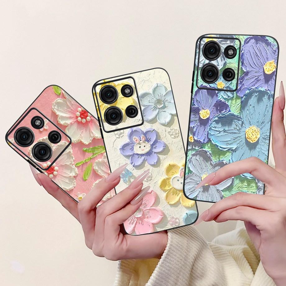 For Motorola G05 G15 Power G35 G55 G75 E15 Phone Case Back Cover Girly Fashion Flower Butterfly Paintong Soft TPU Bumper Fundas