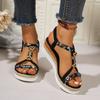 Fashion Sandals for Women Fashion T-Strap Platform Sandals Summer Bohemian Style Sandals Fashion Wedge Sandal Women Leisure Beach Shoes
