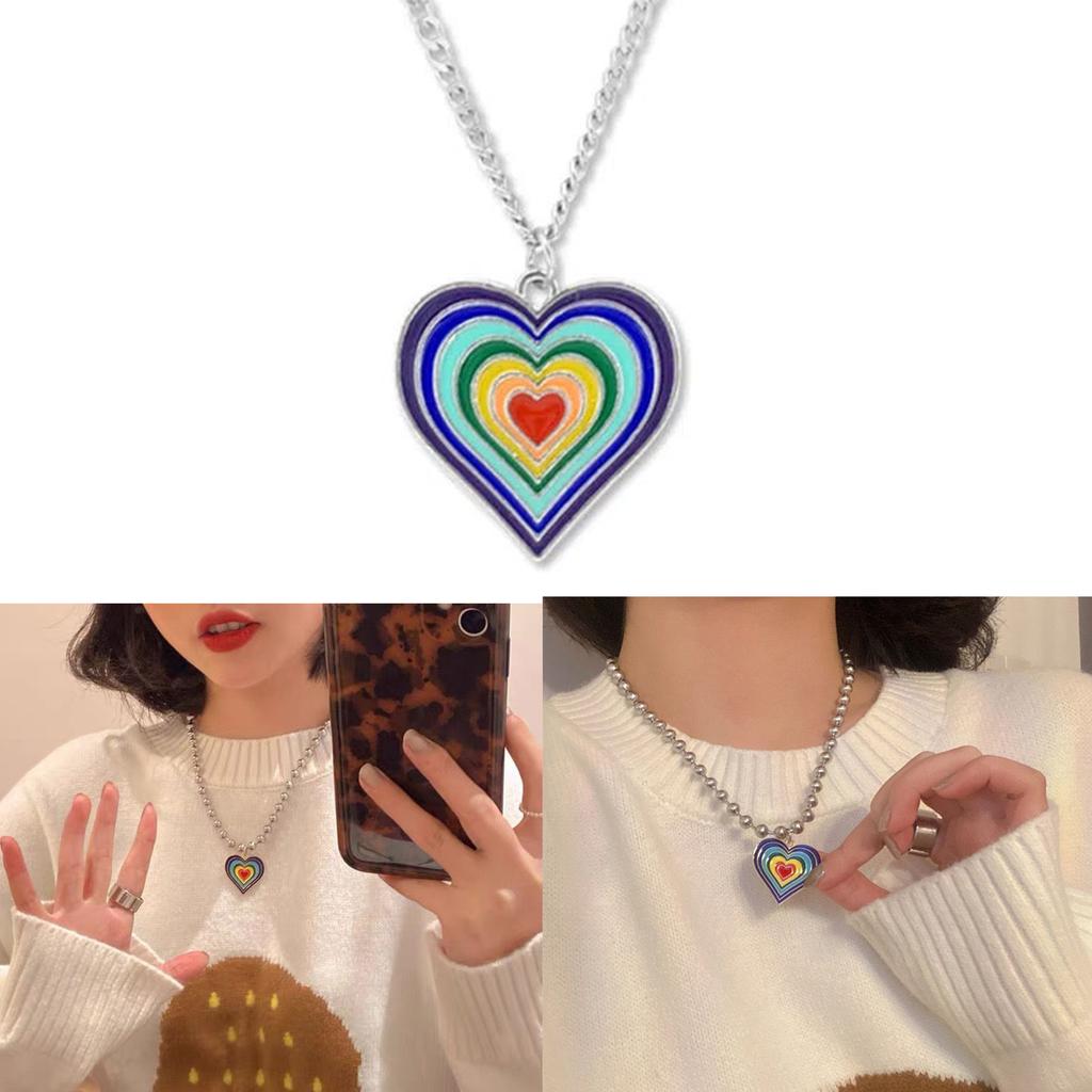 European American Novel Simple Rainbow Love- Pendant All-match Clavicle Chain Adjustable Long Chain Cold Wind Necklace
