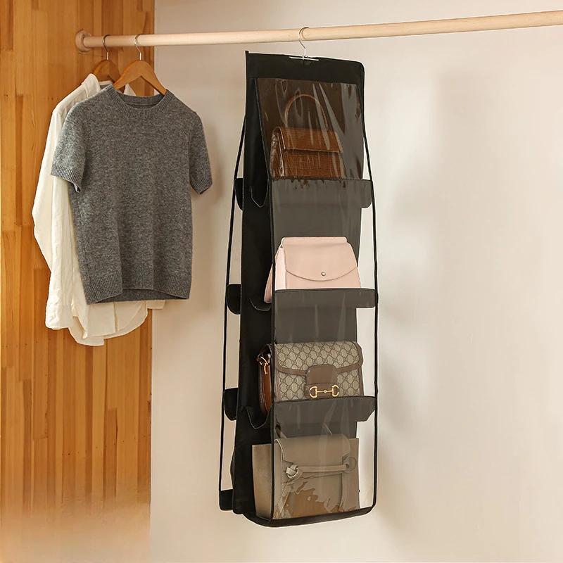 

8 Pockets Fabric Handbag Organizer Storage Rack Non-Waterproof Closure Space-Efficient Multipurpose Closet Purse Hanger чёрный