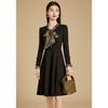 Kebeier 2025 New Autumn Long-Sleeve Black Bow Collar A-Line Dress