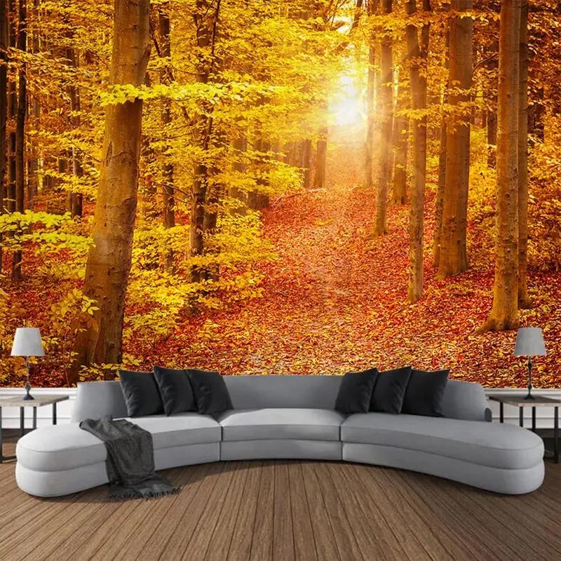 Autumn Forest Natural Landscape Tapestry Polyester Wall Hanging Aesthetic Home Decor for Living Room Bedroom