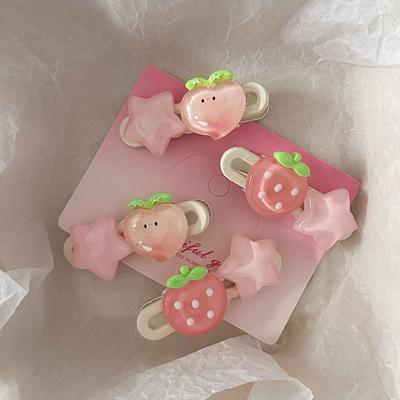 Clips de Păr Roz Kawaii în Formă de Stea, Piersică, Căpșună, Clips Dulce pentru Franjuri Fete, Clips Lateral, Accesorii de Păr Femei