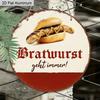 2D Flat 1pc Vintage Sausage Aluminum Decoration Plaque, German "Bratwurst Geht Immer" Lettering Sign, Kitchen Decor, Diner Decor, BBQ Area Decor