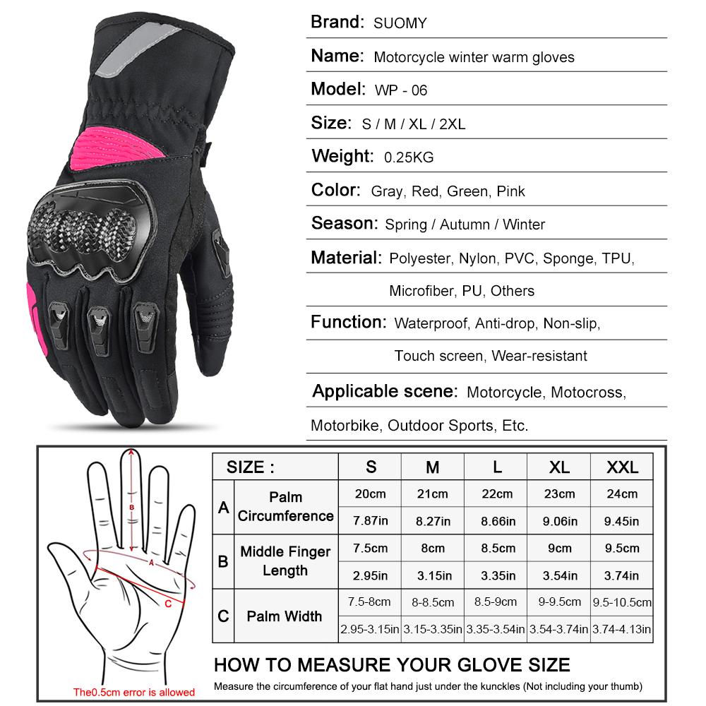 Suomy Women Winter Warm Motorcycle Gloves Lady Girls New Pink 100% Waterproof Guantes Moto Luvas Touch Screen Motocross Glove