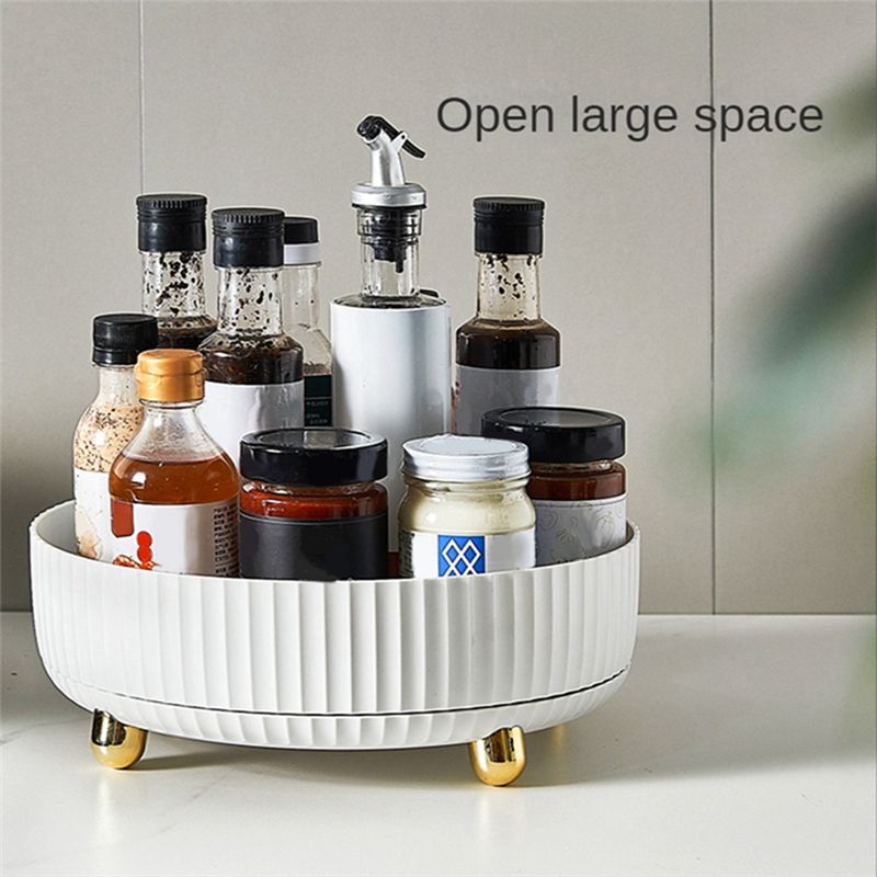 Kitchen Storage Rotating Shelf Household Turntable Rotating Storage Rack Household Seasoning Turntable , White