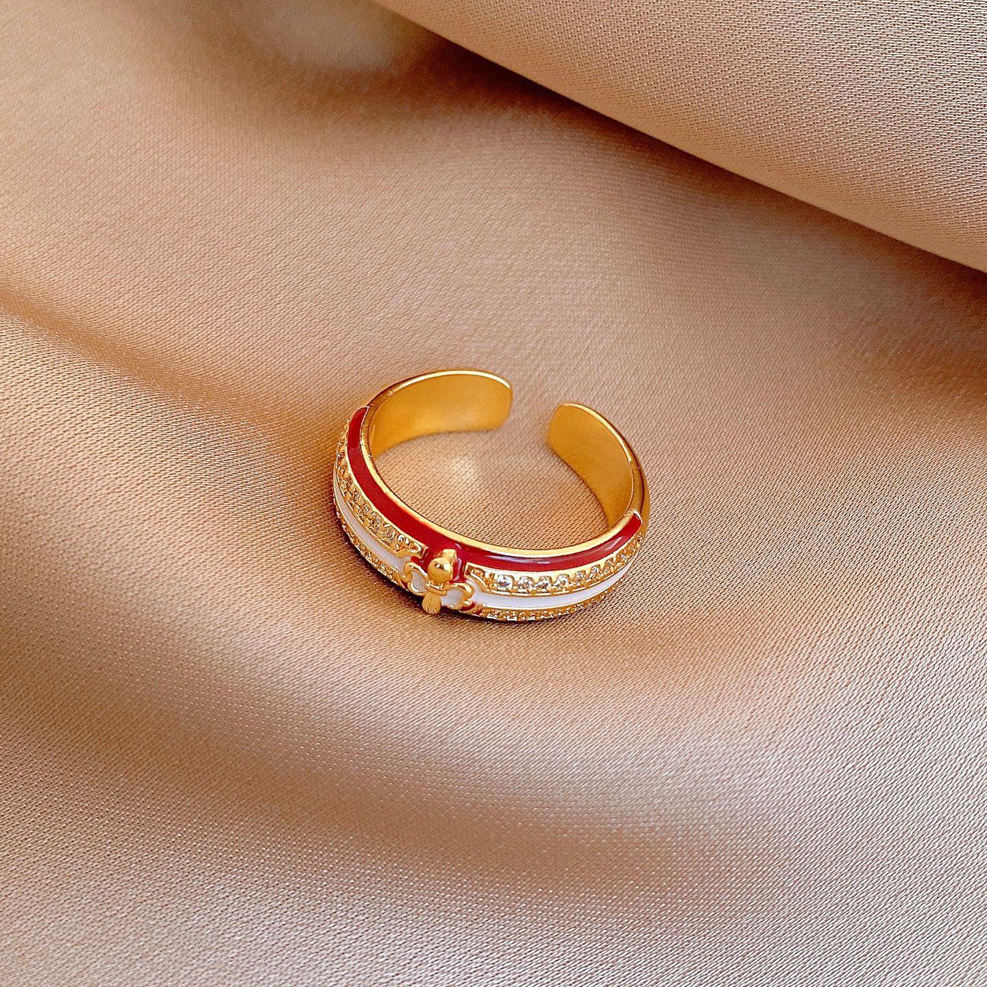18k real gold electroplated retro zircon drip oil opening ring niche ring exquisite jewelry women