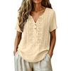 Women V Neck Embroidered Short Sleeve Blouse Casual Loose Fit Button Front Summer Top Lightweight Comfortable Shirt