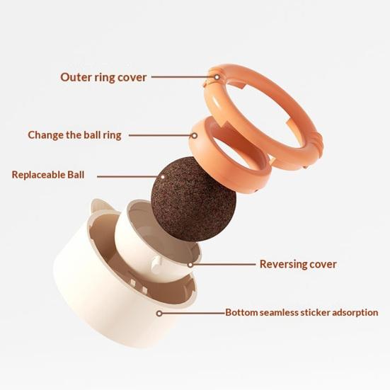 Catnip Ball Cat Toy Rotatable Cat Lick Ball Safe Cat Chew Toy with Adhesive for Kitten Teething Wall Mounted Catnip Toy