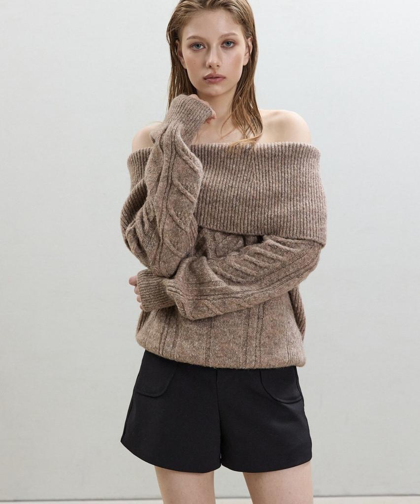 Dito Off-Shoulder Cable Pullover [Beige]