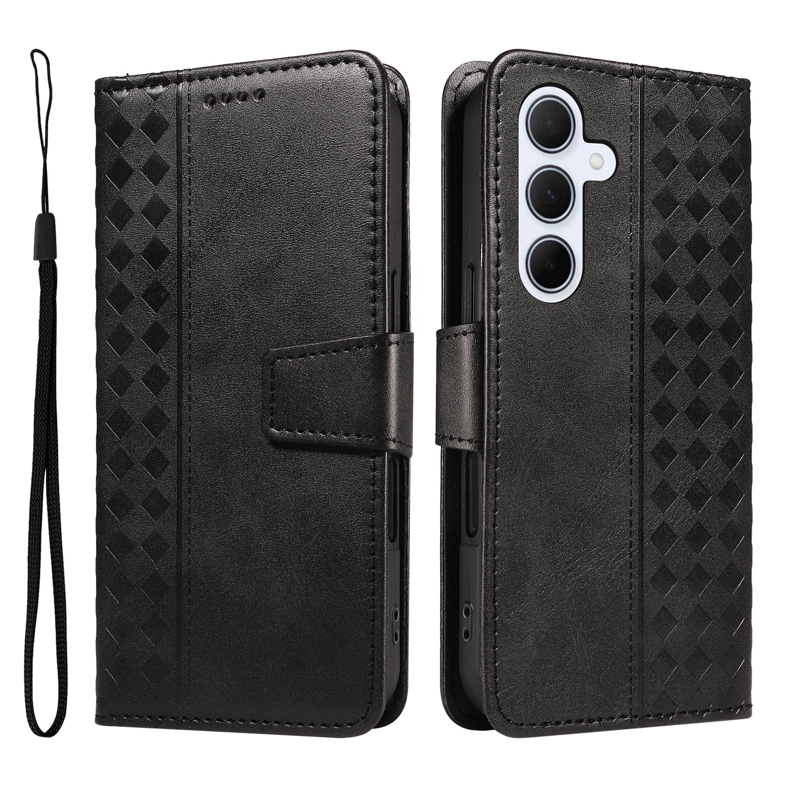 

For Samsung Galaxy A55 5G Leather Case Wallet Stand Grids Imprinted Phone Cover with Strap G