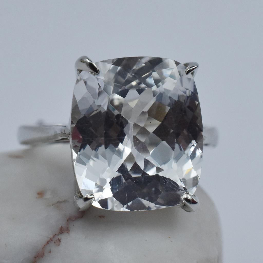 925 Sterling Silver Ring Sapphire Ring Sz 9 White Color 28.80 Ct Cushion Cut