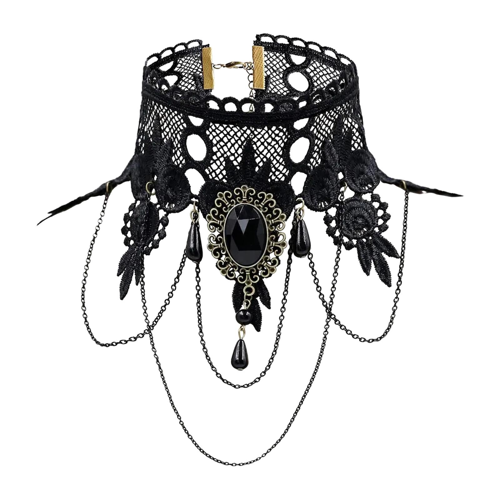 

Ремешок на шею, ожерелье Court Gothic Spicy Girl, кружевное ожерелье, ошейник-цепочка на ключицу One Size чёрный