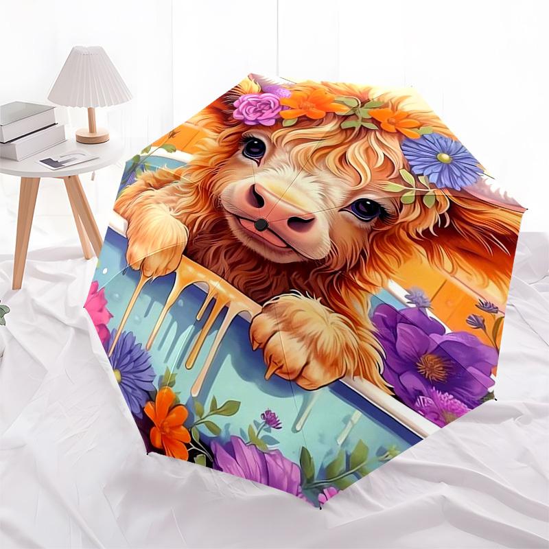 Bath Cow Themed Automatic Opening and Closing Umbrella, Compact Travel Umbrella, Lightweight and Portable, Suitable for Beach Commuting Busi