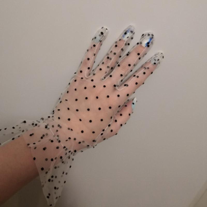 1 Pair Lace Gloves Fashion Autumn Summer Women Short Tulle Stretchy Lotus Leaf Sheers Flexible Mesh Gloves Full Finger