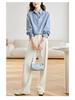 Women's Blue Striped French Vintage Loose Cotton Shirt, Versatile Long Sleeve for Spring & Autumn