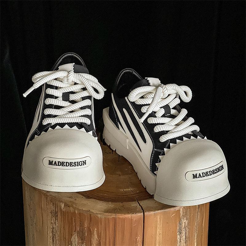 

Американские туфли-хлебушки с большой головой, мужские нишевые туфли для высокой улицы, парные повседневные кеды на толстой подошве, увеличивающие рост, открытые, с улыбкой, туфли-яичная скорлупа Female size 36