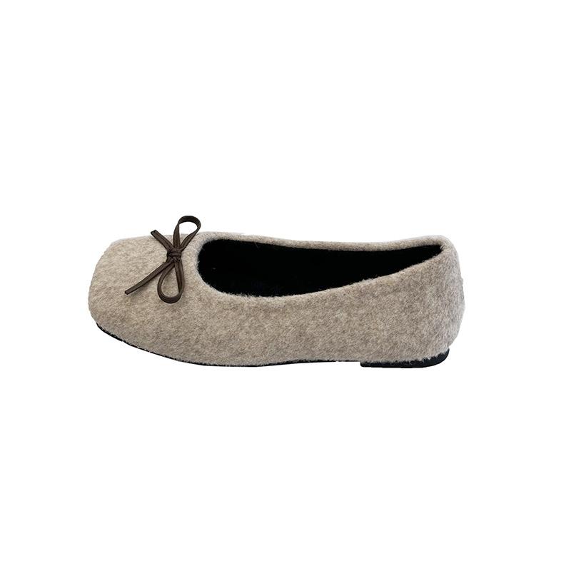 Retro flat-bottomed bow single shoes women's spring and autumn 2025 new shallow mouth French late evening breeze fluffy Mary Jane shoes