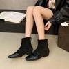 2025 Autumn and Winter New Square Head Low Tube Engraved Belt Buckle Thin Fashion Women's Short Boots
