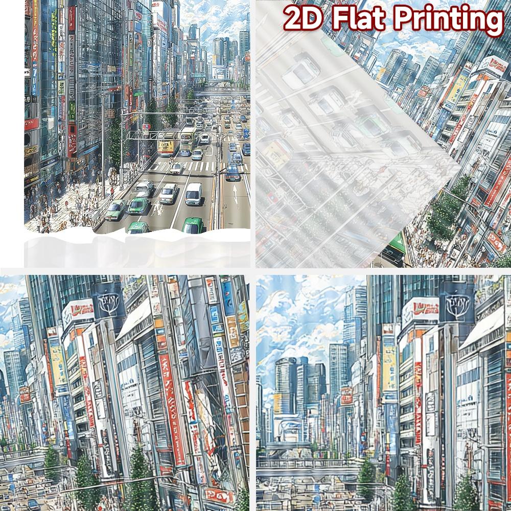 2D flat printing 2pcs Curtains Anime City Street Scene People Traffic Digital Printed Polyester Drapes Birthday Party Perfect