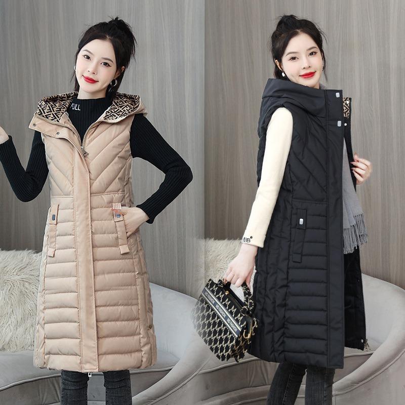 Vest Women's Autumn and Winter Long Thickened Down Cotton Large Size Vest Loose Lacquered Vest Jacket Cotton Coat