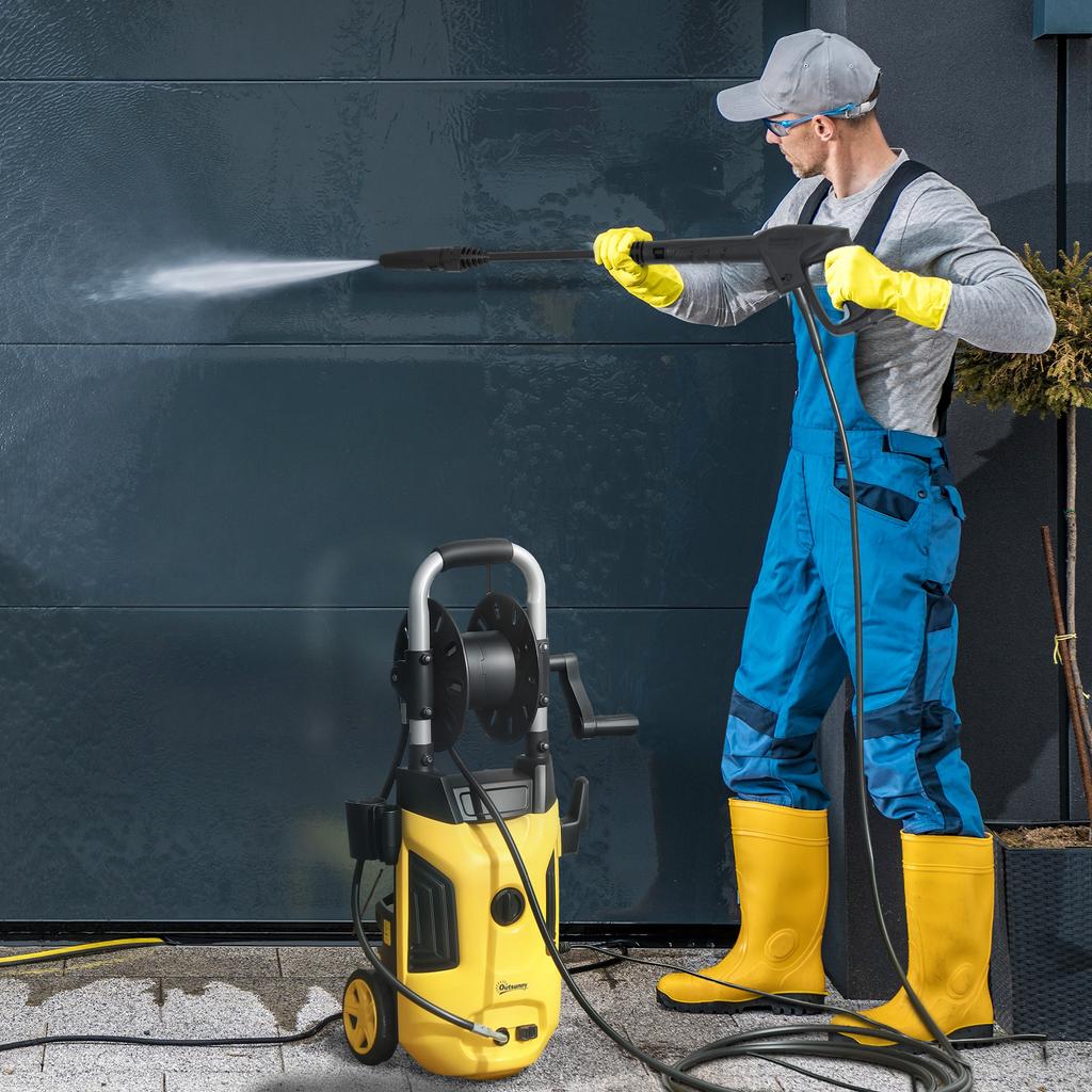 1800W High Pressure Washer, 150 Bar Pressure, 420 L/h Flow, Portable Power Washer Jet Wash Cleaner with Adjustable Nozzle, 6M Hose, Hose Reel
