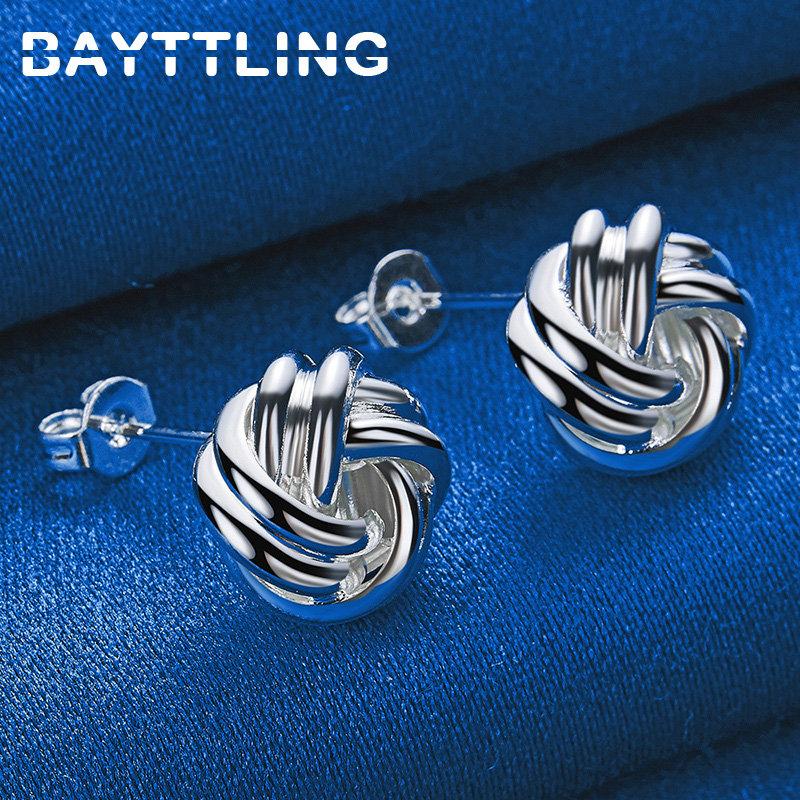 Charm 925 Sterling Silver 10MM Fine Braided Knotted Stud Earrings For Women Men Hip Hop Party Gifts Fashion Jewelry Accessories