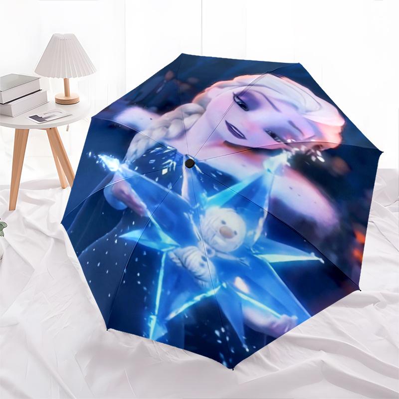 Frozen II Magic Star Automatic Opening and Closing Umbrella, Lightweight 3-Fold, With Cute Cartoon Characters, Suitable for Home, Outdoor an