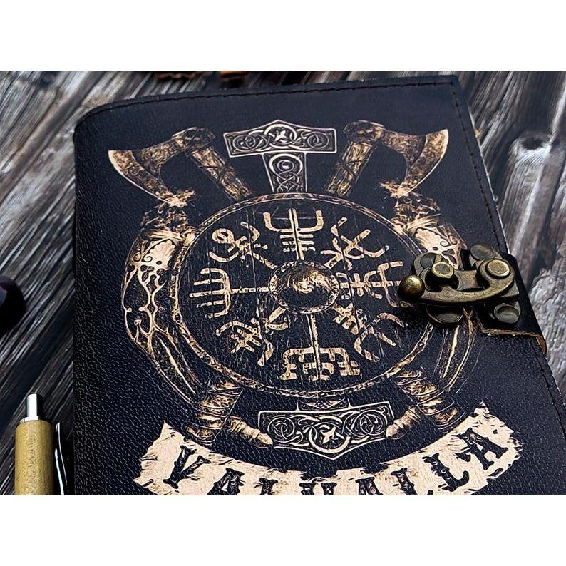 Handmade Leather Journal Valhalla Viking Vegvisir Journal For Traveling Sketchbook Blank Notebook For Men Women Birthday