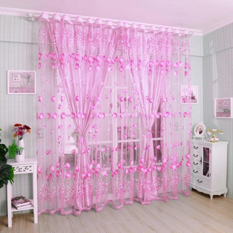 

Transparent Tulip Flower Sheer Curtain 100x200cm Drapes Decorative Window Screen Panel for Bedroom Living Room Grey