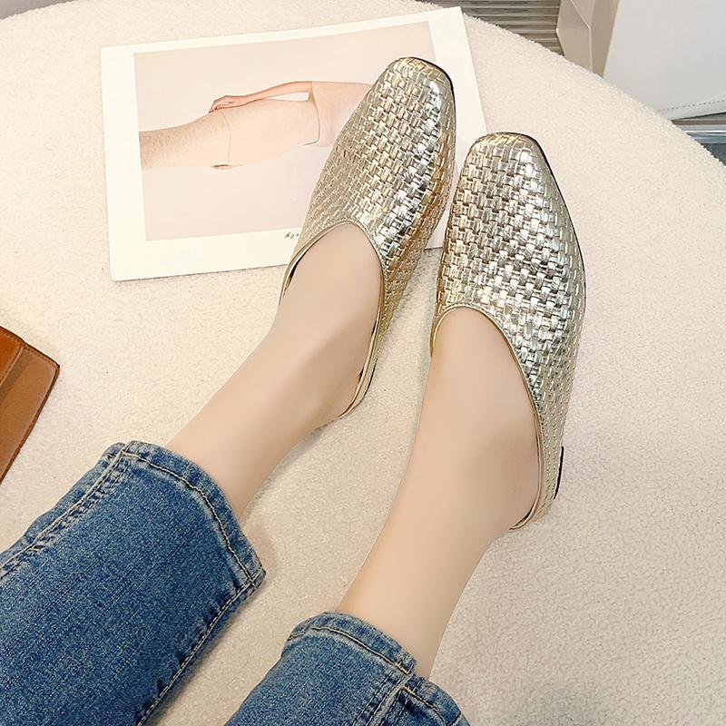 Mote Aphixta Ny Sommer Flat Med Dame Tøfler Gullvev Grunne Sko Klassisk Firkantet Tå Flip Flops Strandslides Mules Stor Størrelse42