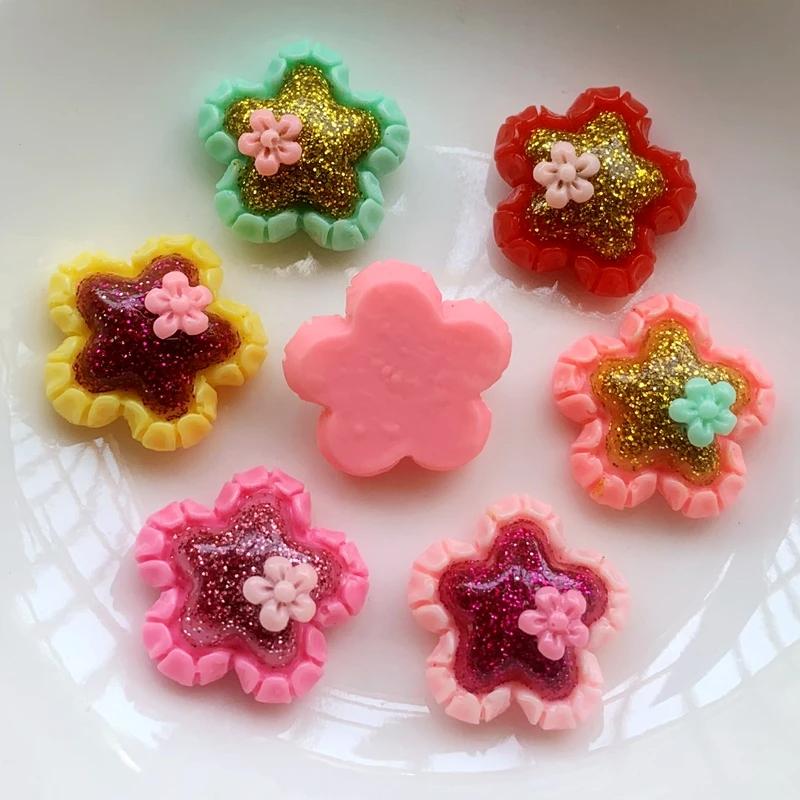 

12PCS 20mm resin flower flat back DIY hair accessories embellishments scrapbooking embellishments разноцветный