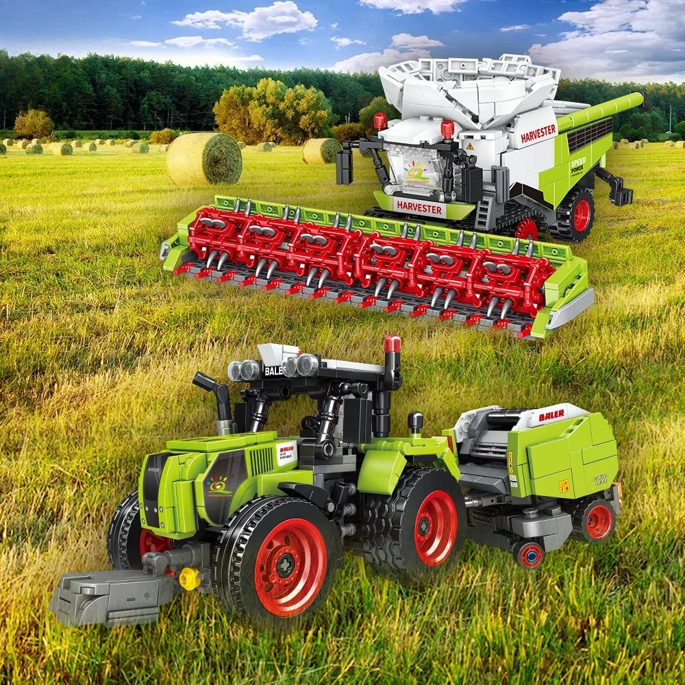 Farmer Truck Model Building Blocks, Tractor, Plowing Machine, Harvester, vehicles,MOC,car Building Blocks,city Construction Toys