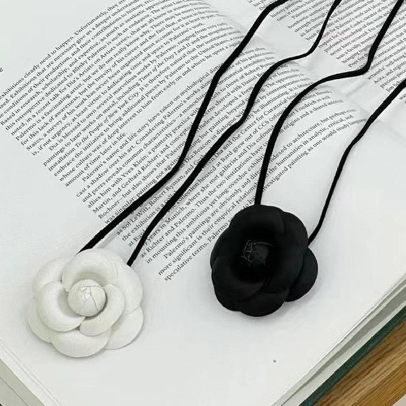 Elegant Sweet Camellia Choker Neckband Flower Collar Necklace Vintage Choker Long Lace Up Necklace Fashion Jewelry