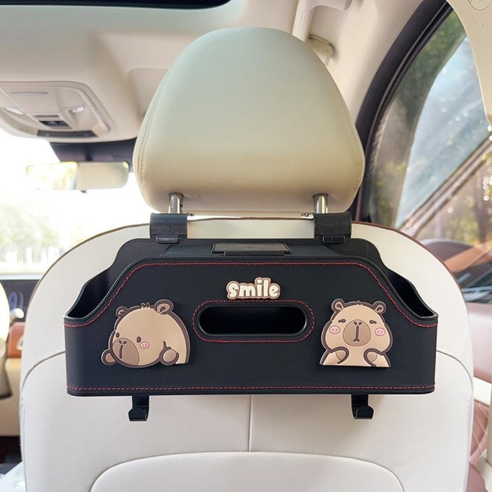 

Multifunctional Car Seat Back Storage Box Cartoon Panda Capybara Tissue Box Universal Black-Capybara