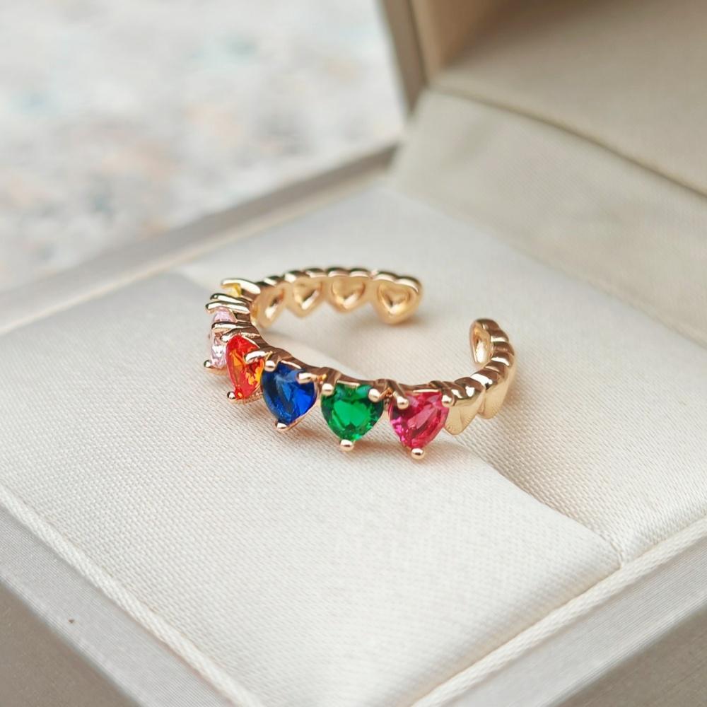 1 Piece Fashion Colorful Zircon Heart Shape Opening Adjustable Rings for Women Stackable Ring Jewelry Wedding Party Accessories