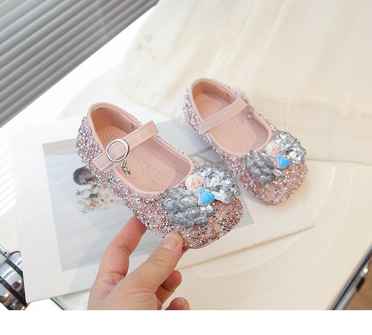 

Spring Girls Soft Sole Crystal Princess Shoes Butterfly Bow Baby Fashion Flats Waterproof Rhinestone Design size 23 розовый
