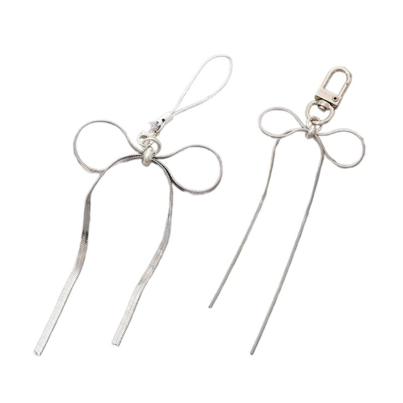 

2pcs Bowknot Keychain Snake Bone Chain Phone Lanyard Wrist Strap Simple Butterfly Bows Phone Charm Antilost Hanging Rope 1
