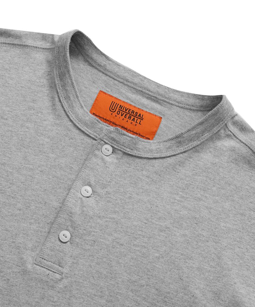 Yunibeosyeolobeolol Henley Neck Long Sleeve T-Shirt Melange Gray