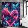 Valentine's Day Love Rose Butterfly Shower Curtain, Bathroom Decorative Shower Curtain, Waterproof Shower Curtain with Hooks
