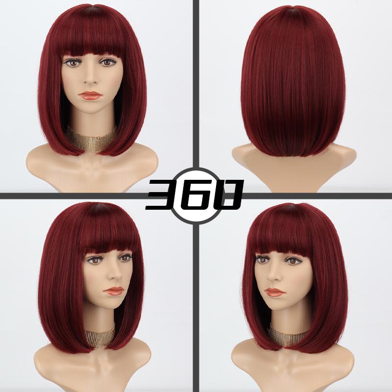 MERISIHAIR Women Short Straight Bob Brown Wig with Bangs Synthetic Fiber Shoulder Length Natural Brown Daily Wear Wig