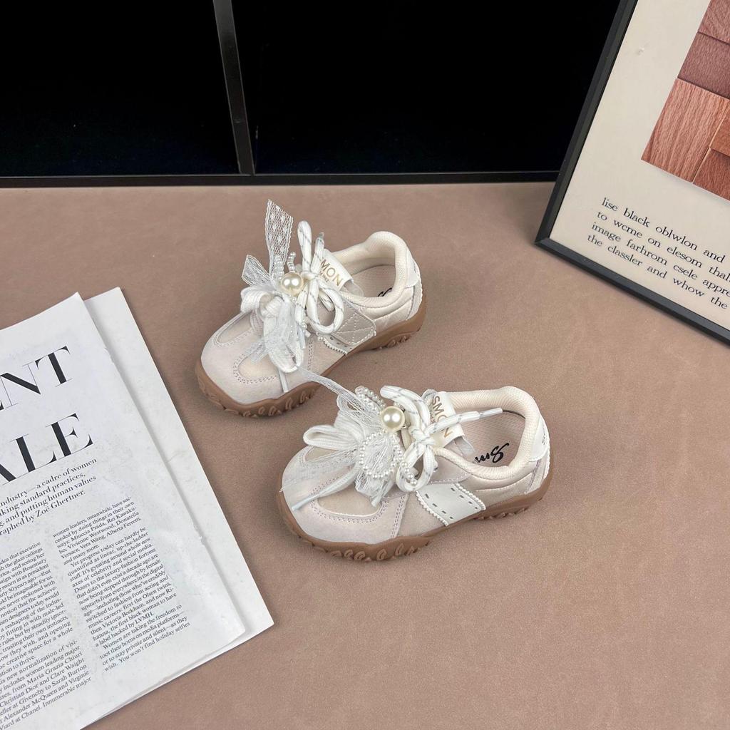 2026 Spring Girls' Non-slip Bowknot Pearl Princess Sports Shoes – Lightweight & Versatile