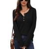 Fall Winter New Women's Solid Color Crew Neck Buttoned Loose Long Sleeve T-shirt Top Leisure Trade Europe America