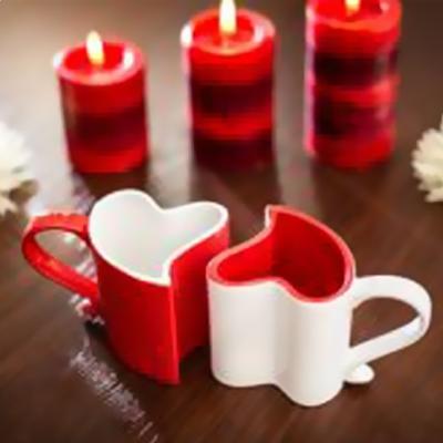 Duo of Romantic Heart Cups Fit Together White