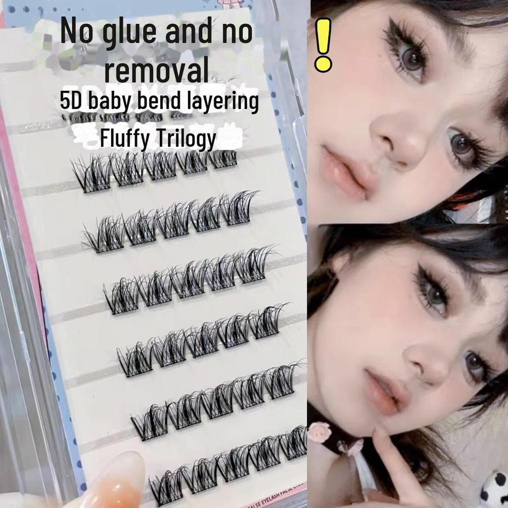Qiaomufang No-Glue 5D Self-Adhesive False Eyelashes - Natural, Quick-Stick, Segmented Clusters