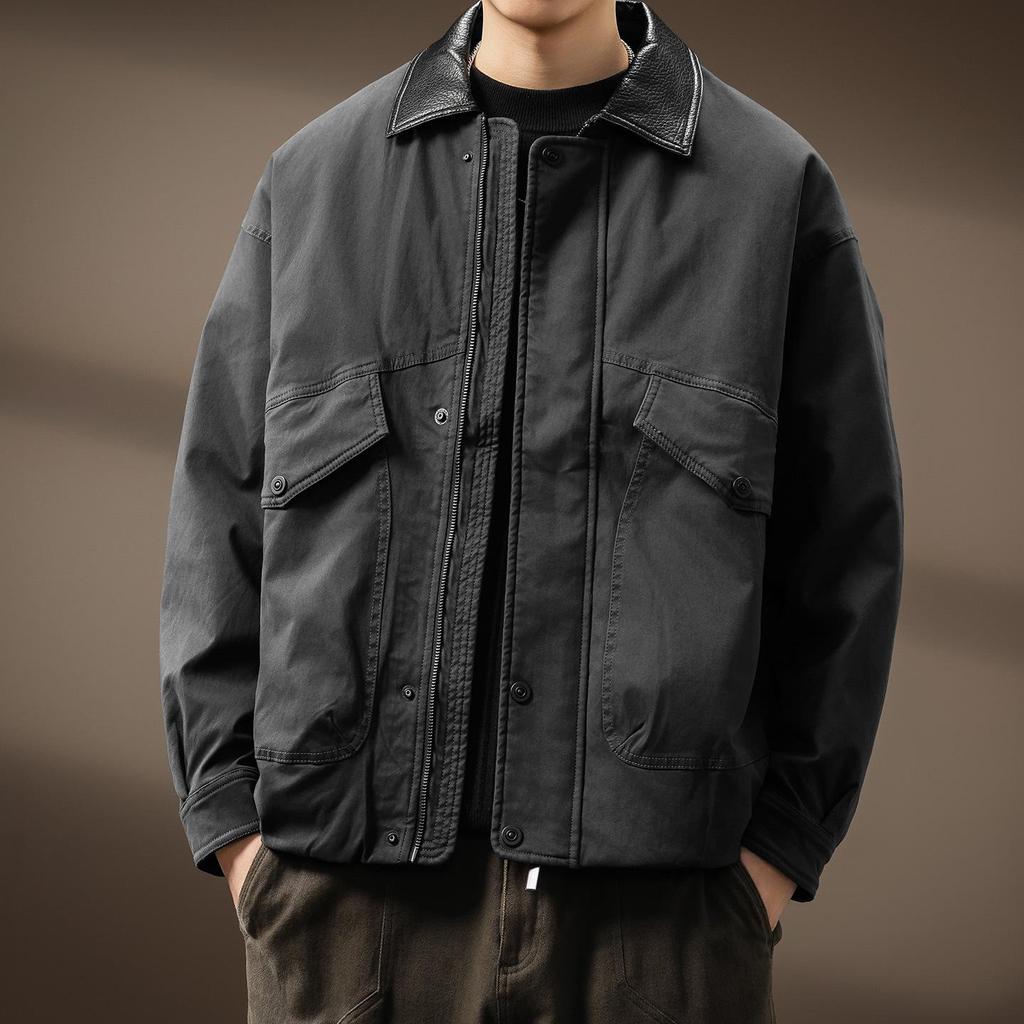 Hochwertige Retro-Lederkragen Herren Winter Daunenjacke mit 90% Weißer Entendaune