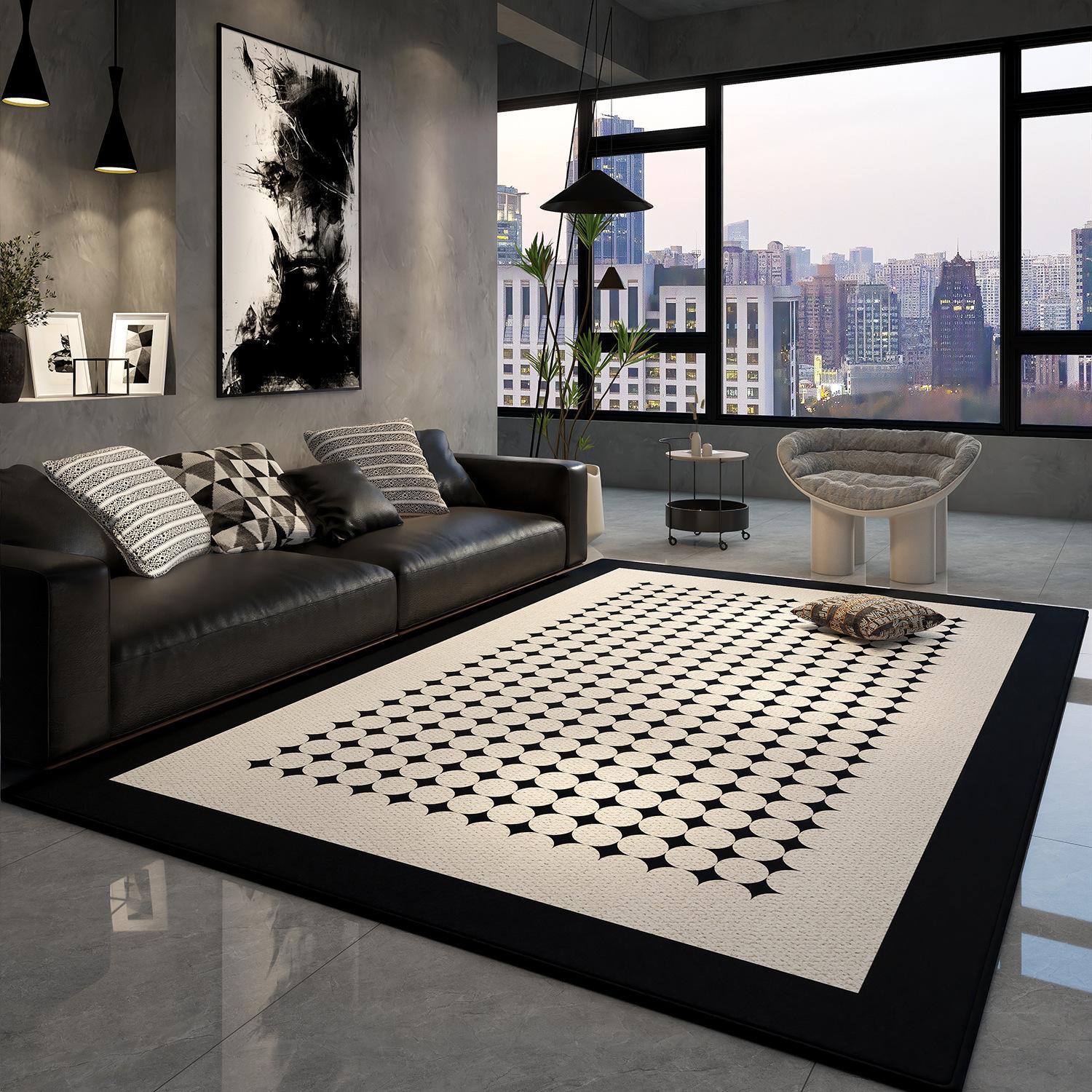 Modern Geometric Carpet Mat Black White Beige Square Minimalist Rug for Living Room Sofa Area Contemporary Home Decoration 1p40x60x1cm