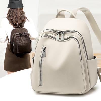 Fashion Wommen Backpack Pu Solid Color Travel Backpack Student Schoolbag