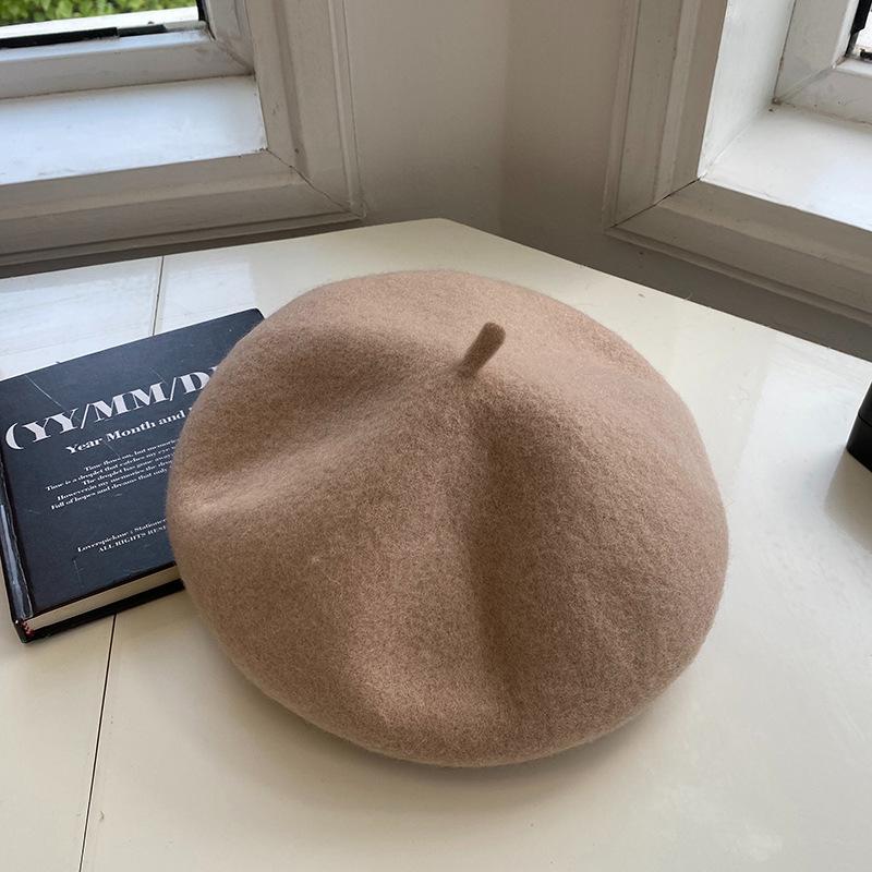 Australian Wool Beret Children'S Autumn And Winter Retro Versatile Solid Color Woolen Hat Showing Face Small Painter Hat Bud Hat